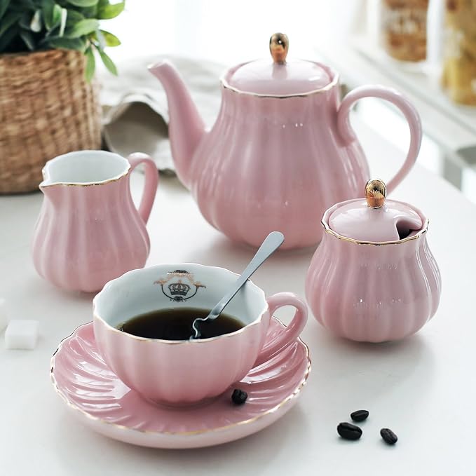 Sweejar Porcelain Tea Sets British Royal Series, 8 OZ Cups & Saucer Service - Image 2