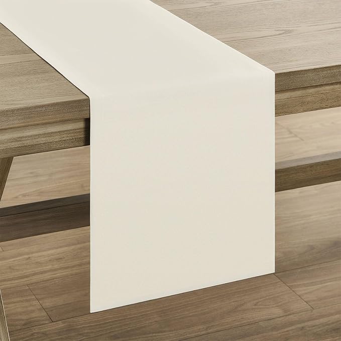 Basic Linen Style Table Runner, 14x72 Inch Ivory | Mitered Corner Design - Image 7