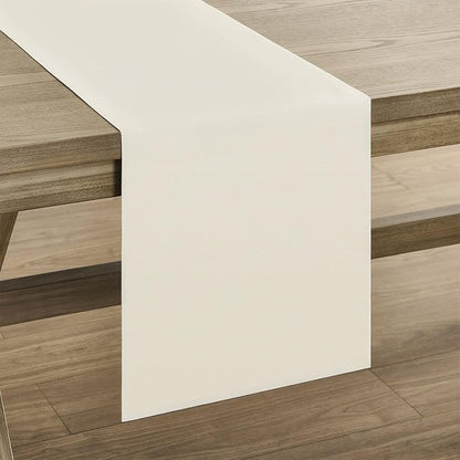 Basic Linen Style Table Runner, 14x48 Inch Ivory | Mitered Corner Design - Image 7