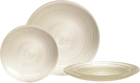 " OCCASIONS " 50 Plates Pack (25 Guests)-Wedding Party Disposable Plastic Plate Set -25 x 10'' Dinner + 25 x 7'' Salad & Dessert plates (Belize in Ivory & Gold)