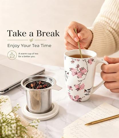 AmorArc Tea Cup With Infuser and Lid, 18oz Loose Leaf Tea Mug With Steeper | - Image 3