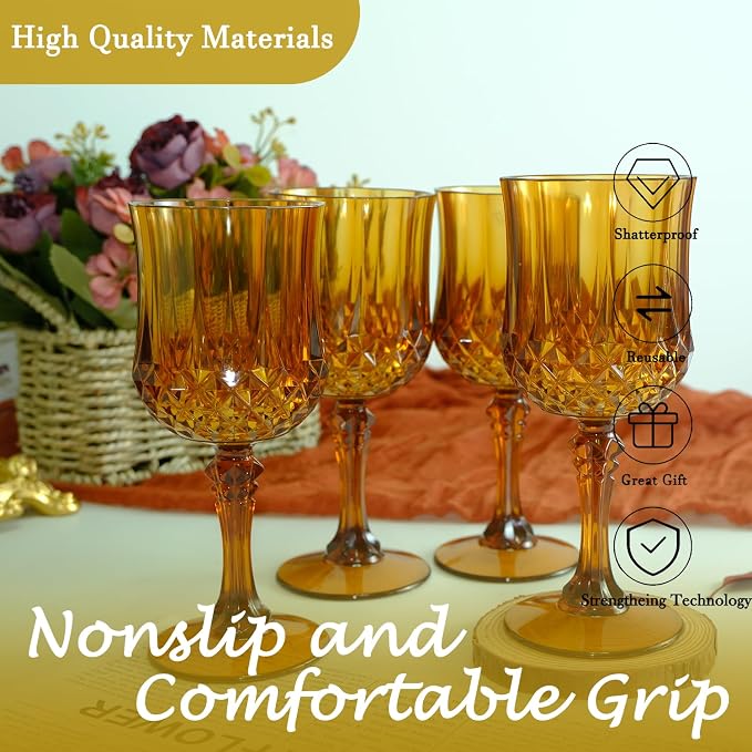24Pack Plastic Wine Glasses, 7oz Vintage Goblets - Image 5