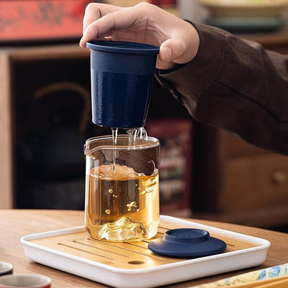 Portable Gongfu Tea Set with Travel Case, Ceramic Tea Set with Glass Teapot - Image 5