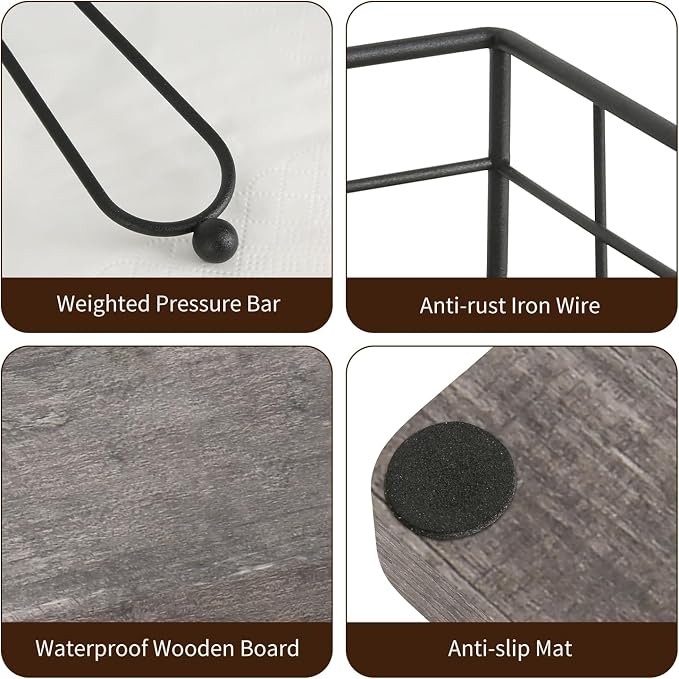 YINMIT Flat Napkin Holder for Table Wood, Rustic Metal Square Napkin Holder - Image 5