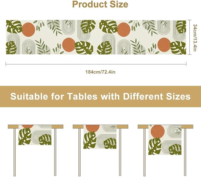 YCness Mid Century Green Boho Table Runner Summer Abstract Modern Palm Tree - Image 2