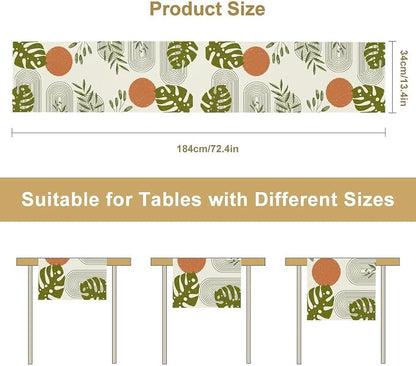 YCness Mid Century Green Boho Table Runner Summer Abstract Modern Palm Tree - Image 2