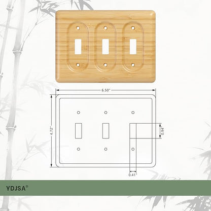 Triple Switch Plate Cover Solid Bamboo Wood for Rocker Light Switches Natural Stylish