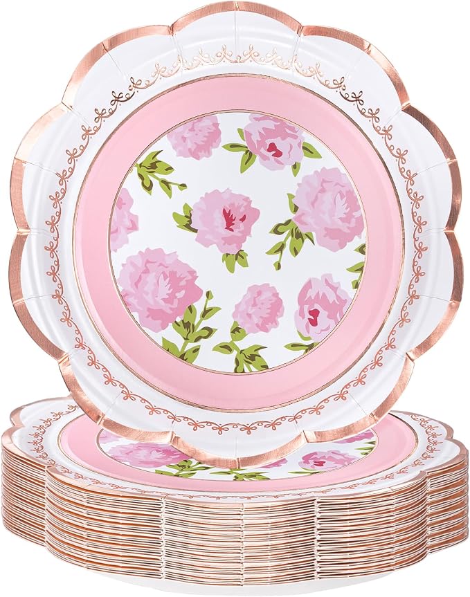 WRAPAHOLIC 25Pcs Floral Paper Plates by WRAPAHOLIC
