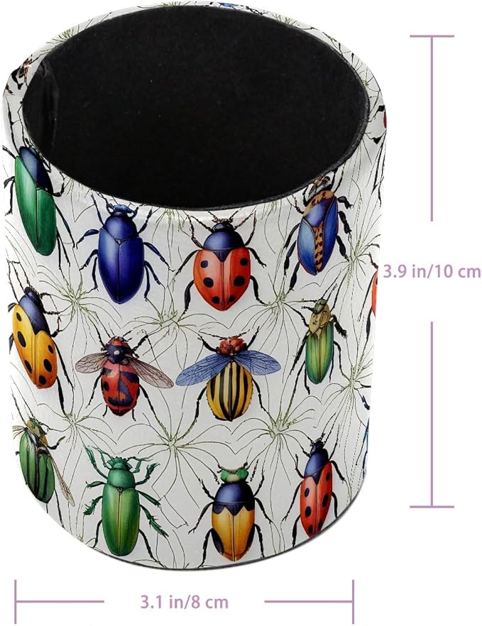 Leather Pen Holder for Desk, Beetle Pencil Cup Pen Organizer Makeup Brush - Image 3