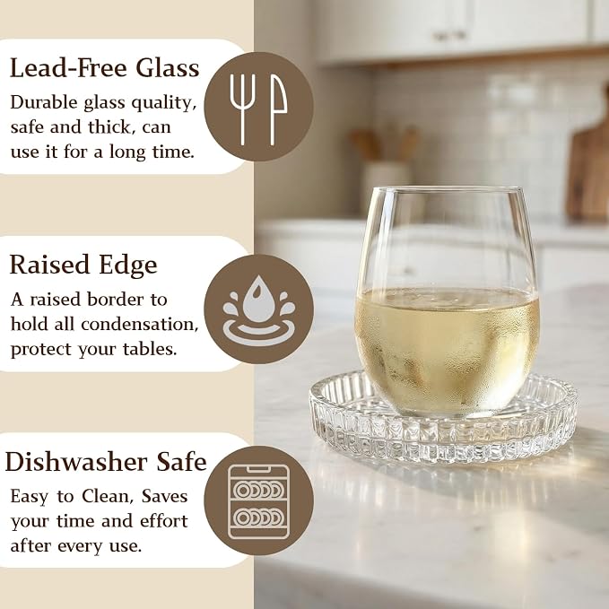 AVLA 8 Pack Crystal Drink Coasters, Glass Round Cup Mat, Dining Room, Coffee - Image 3