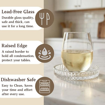 AVLA 8 Pack Crystal Drink Coasters, Glass Round Cup Mat, Dining Room, Coffee - Image 3