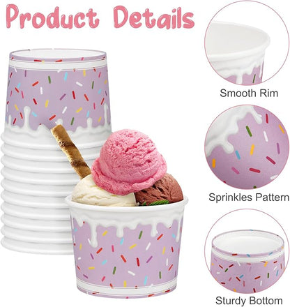 Aodaer 60 Pack 8oz Paper Cups Sprinkles Ice Cream Bowls Disposable Snack Bowls - Image 3