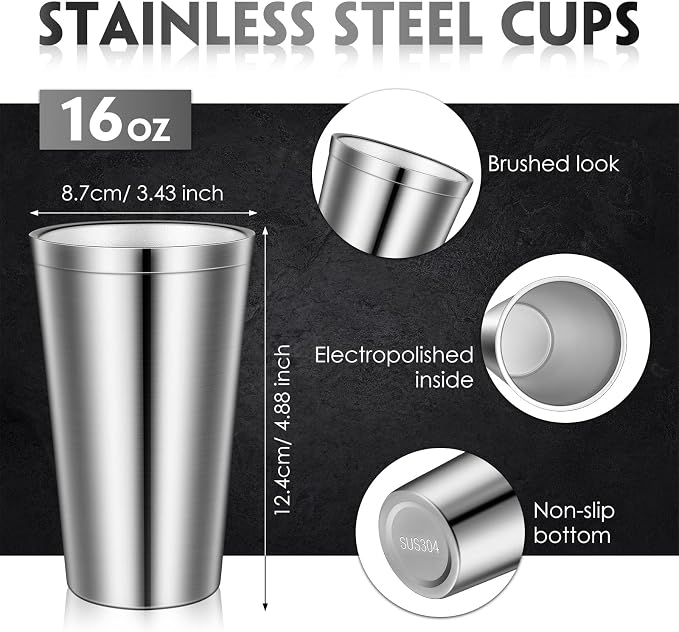 Zopeal 8 Pcs Stainless Steel Cups 16 Oz, Double Wall Vacuum Pint Cup Tumbler - Image 2