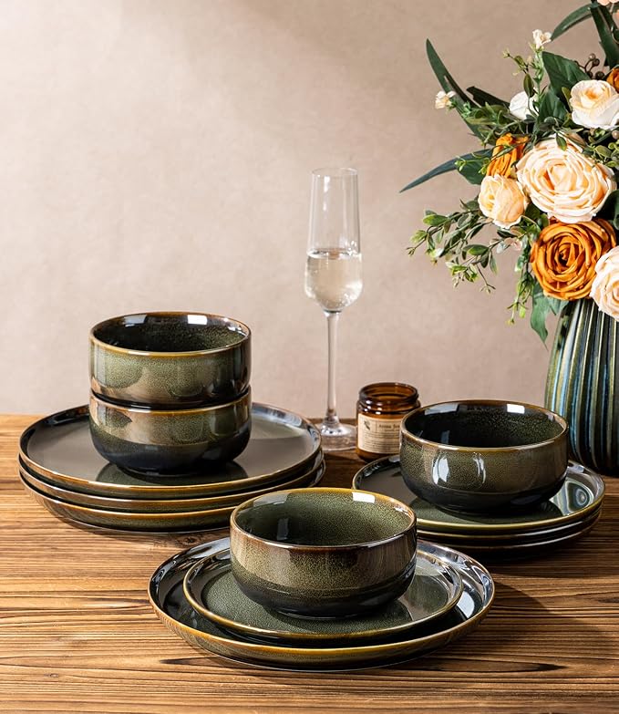 Ceramic Dinnerware Set for 6, 18-Piece Plates and Bowls Set | Handmade Reactive - Image 3