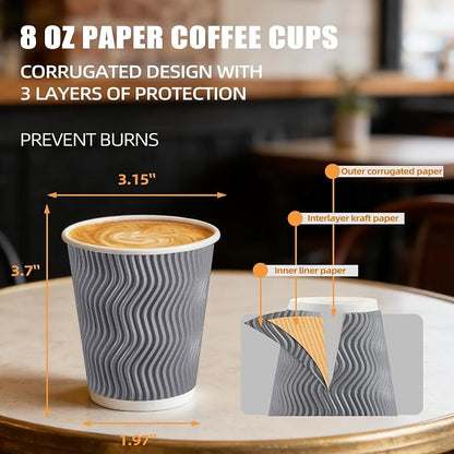 BYSNOW 100 Pack 8 oz Paper Coffee Cups - Image 3