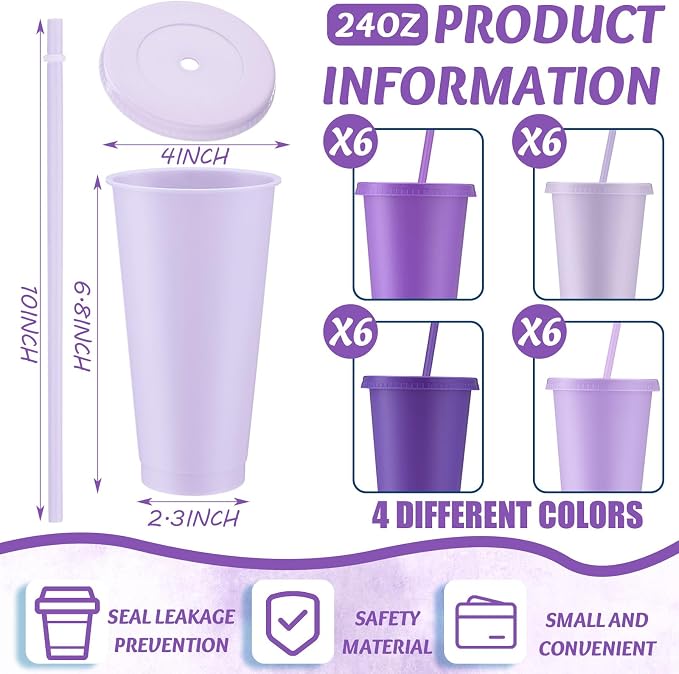 Skylety 24 Pcs Purple Plastic Cups - Image 2