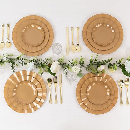 Efavormart 10 Pack | Gold 6" Round Plastic Dessert Salad Plates, Disposable - Image 8