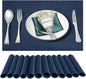 Placemats Set of 12,Washable,Heat and Stain Resistant Indoor/Outdoor Place mats,Vinyl Woven Non Slip Table Mats for Restaurant Table Protection,PVC Placemats(Navy Blue,12PCS)