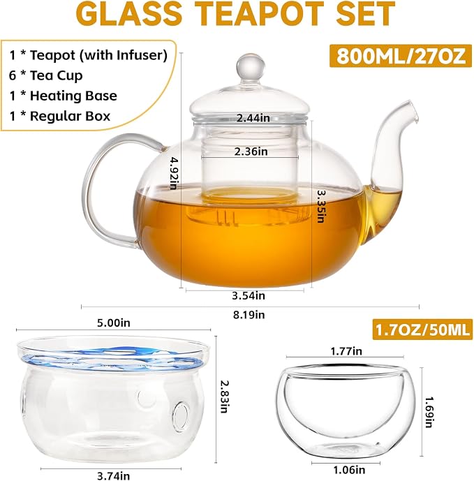 Glass Teapot Set, 27OZ/800ML Stovetop Safe Glass Tea Kettle - Image 2