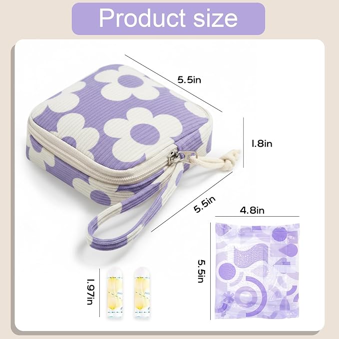 Corduroy Period Pouch for Women, Cute Sanitary Pad Pouch - Image 2