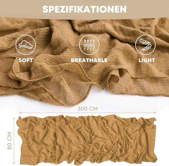 Artoid Mode Boho Cheesecloth Gauze Mustard Yellow Wedding Table Runner - Image 5