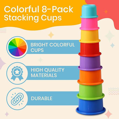 Stacking Cups Baby Toy Educational Cup Stacking Set 8-Pc Rainbow Stackable Cups - Image 3