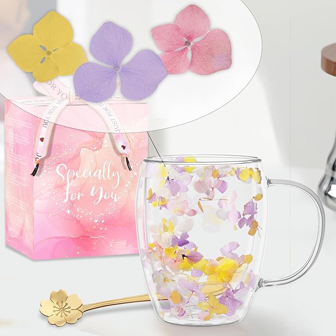 Double Wall Glass Coffee Mugs, Aesthetic Dried Flowers Cups - Image 8