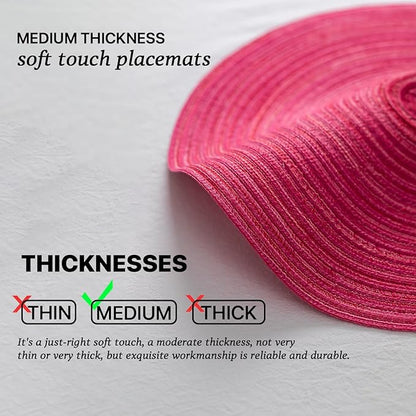 Round Placemats Set of 6 Woven Placemats Washable Braided Table Mats for Dining Table Heat Resistant Non-Slip Circle Place Mats(Pink)
