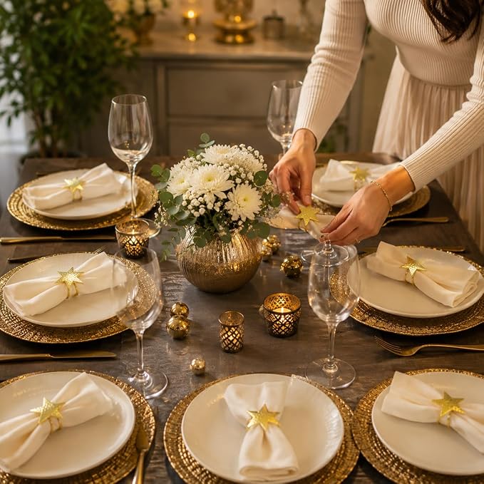 ALPHA Living HOME Napkin Rings Set of 12, Star Napkin Holders, Rustic Napkin - Image 3