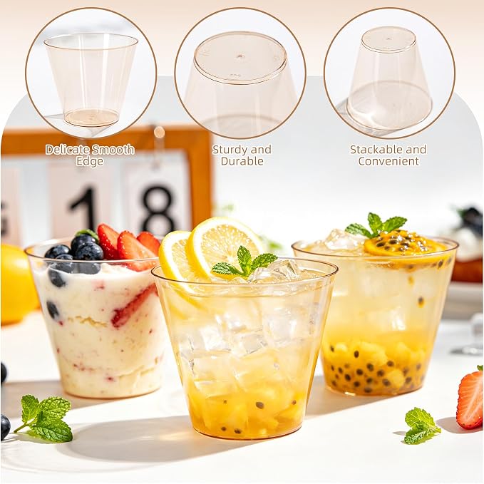 50 Pack 9oz Transparent Brown Plastic Cups, Fancy Disposable Cocktail Cup | - Image 4