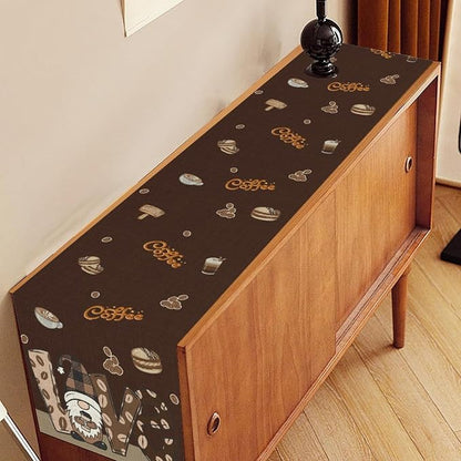 Coffee Theme Table Runner, Rustic Brown Gnome Coffee Theme Bean Cafe Cup Tea - Image 2