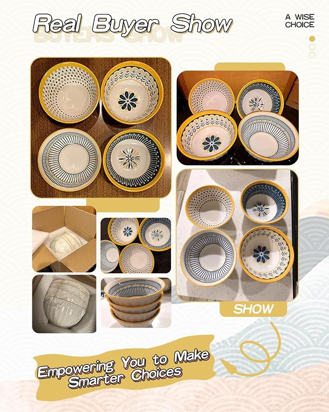 Yeacccng Bohemian Cereal Bowls Set of 4, 27 Oz Ribbed Exterior Ceramic Bowls - Image 15