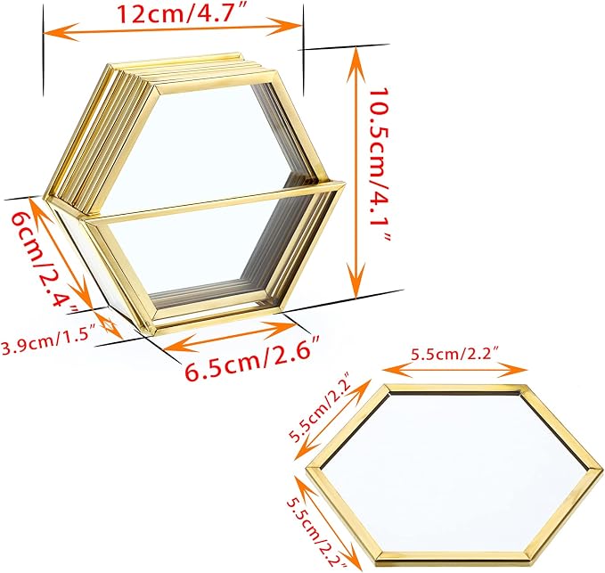 JUXYES Set of 7 Gold Brass Clear Glass Round Coaster - Image 3