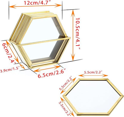 JUXYES Set of 7 Gold Brass Clear Glass Round Coaster - Image 3