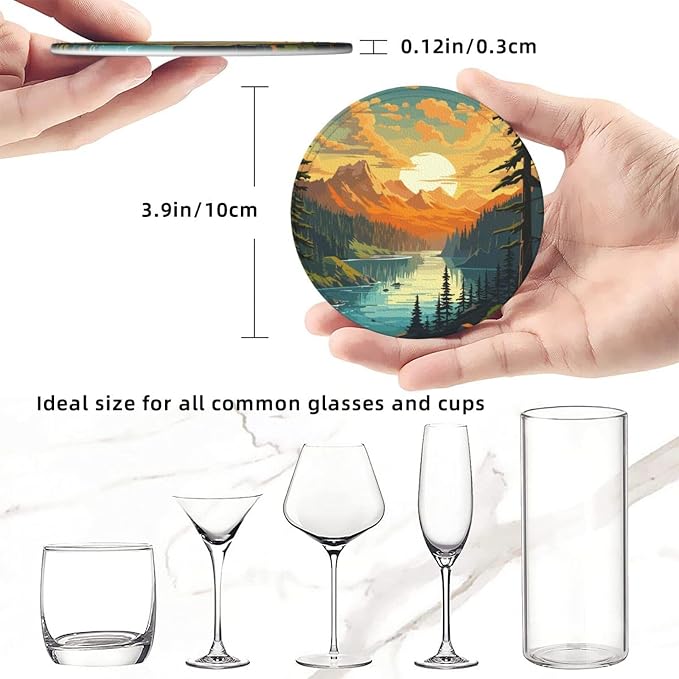 Landscape Mountain Leather Drinks Coasters - Image 4