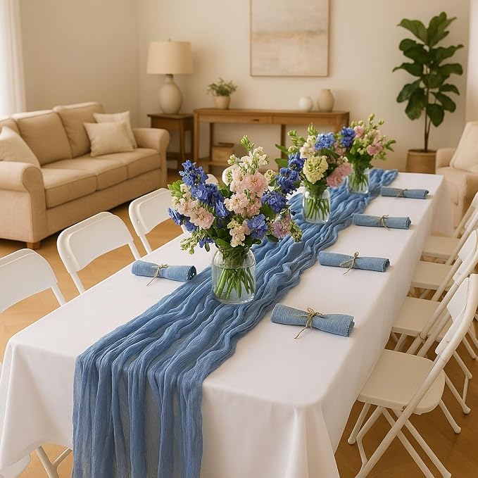 12 Pack Dusty Blue Cheesecloth Table Runner – 10FT Gauze Boho Table Runners - Image 7