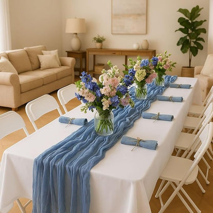 12 Pack Dusty Blue Cheesecloth Table Runner – 10FT Gauze Boho Table Runners - Image 7
