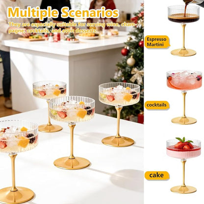 ZOMUIA Ribbed Coupe Glasses 6 Pcs, 10 oz Plastic Champagne Coupe Detachable - Image 5