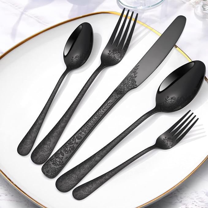 40-Piece Unique Silverware Set, OIULO Embossed Pattern Flatware Set - Image 7