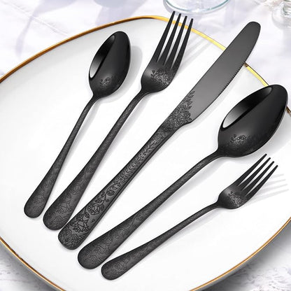 40-Piece Unique Silverware Set, OIULO Embossed Pattern Flatware Set - Image 7