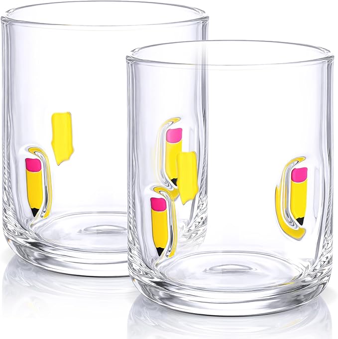 SiliFine 2 Pcs Pencil Icon Juice Glasses - 14oz Pencil Pattern Stemless Wine by SiliFine
