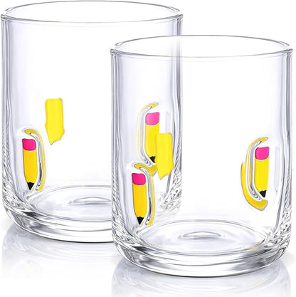 SiliFine 2 Pcs Pencil Icon Juice Glasses - 14oz Pencil Pattern Stemless Wine by SiliFine