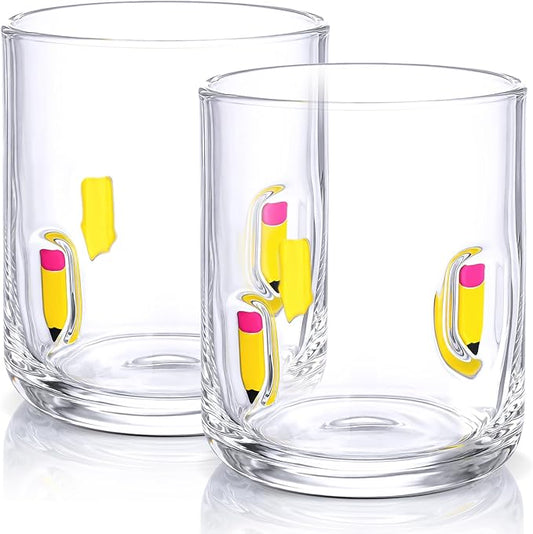 SiliFine 2 Pcs Pencil Icon Juice Glasses - 14oz Pencil Pattern Stemless Wine by SiliFine