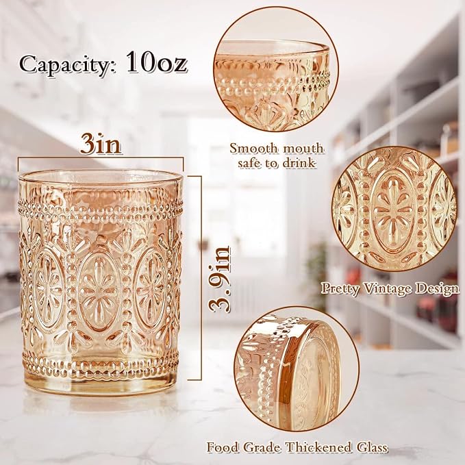 Darlion Amber Glassware, Vintage Drinking Glasses, 10oz Amber Glass Cups | Food - Image 2