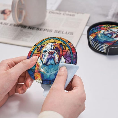 English Bulldog Stained Dog Breed Glass Art Leather Drinks Coasters - Image 4