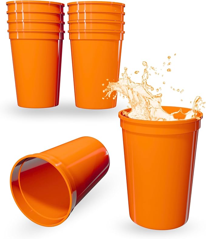 PartyPrints 10 Pack Small 10 to 12 oz Orange Reusable Blank Plastic Cups by PartyPrints