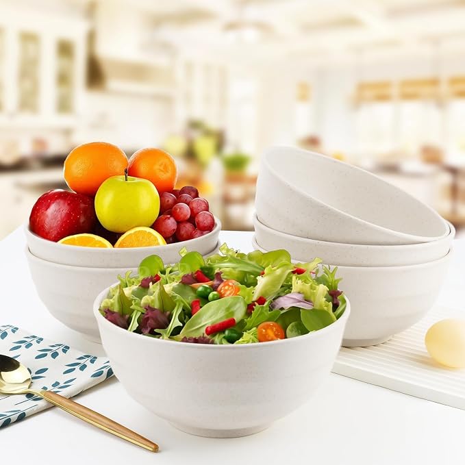 60 OZ Wheat Straw Bowls, Large Popcorn Bowl Sets of 6, Unbreakable Large - Image 6
