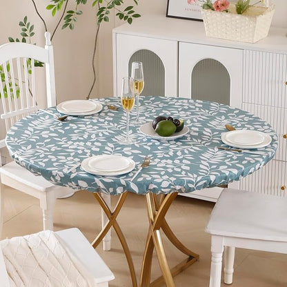 Walrus Round Vinyl Fitted Tablecloth with Flannel Backing Elastic Edge Design Table Cover Waterproof Oil-Proof PVC Table Cloth Stain-Resistant Best for 57"-66" Round