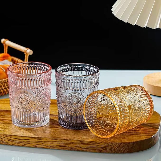 Amzcku Pink Drinking Glasses Set of 4, Vintage Glassware 10 oz- - Image 5