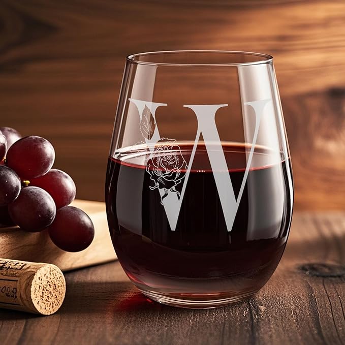 Valentines Day Gifts for Her, Gifts for Women Her Friend Mom Grandma Wife Sister Bridesmaid Nurse, Birthday Galentines Mothers Day Christmas, Personalized Initial Customized Wine Glasses 18OZ(W)